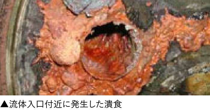 流体入口付近に発生した潰食